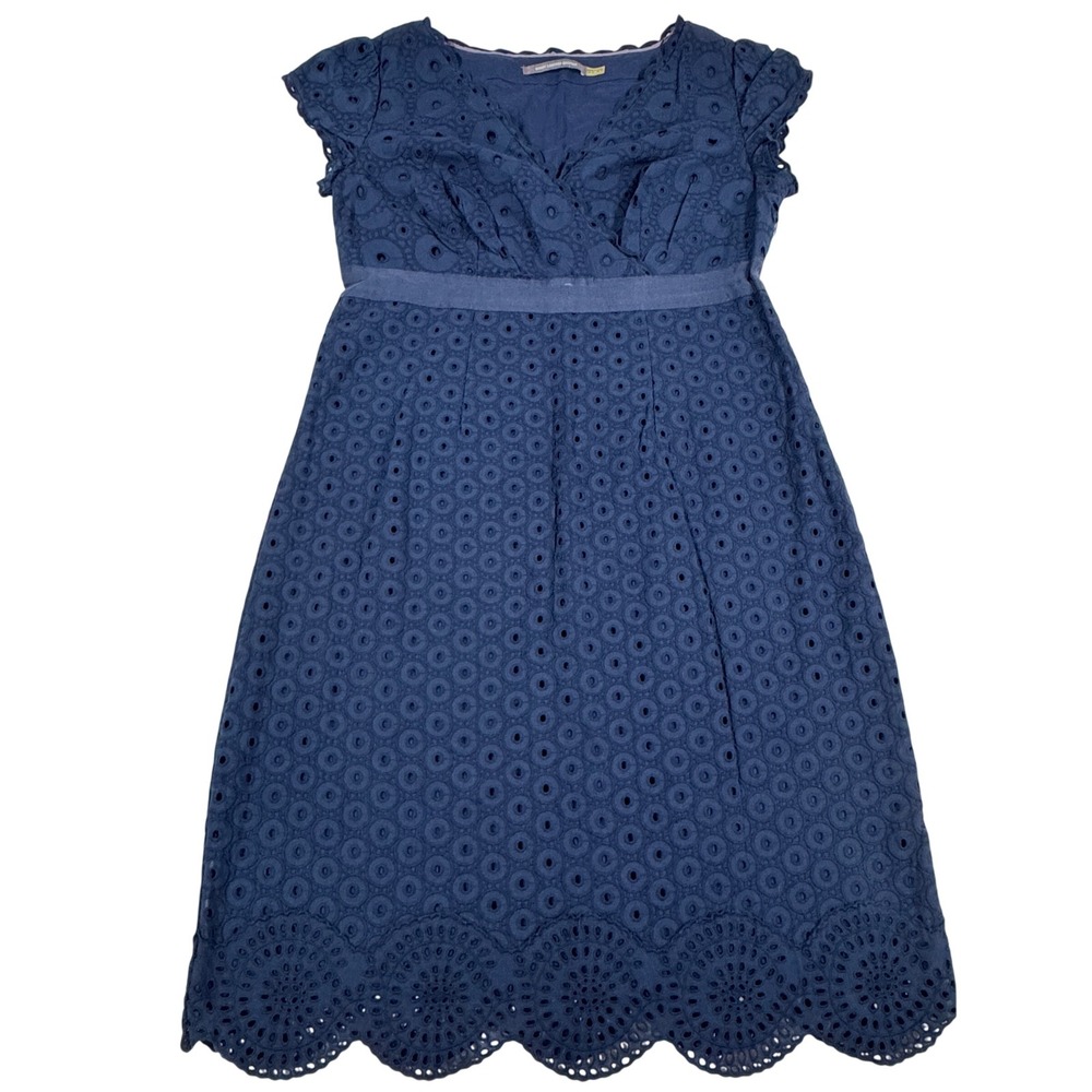 Boden Limited Edition Navy Blue Cotton Eyelet Scalloped Women's 10 Boho Cottage
